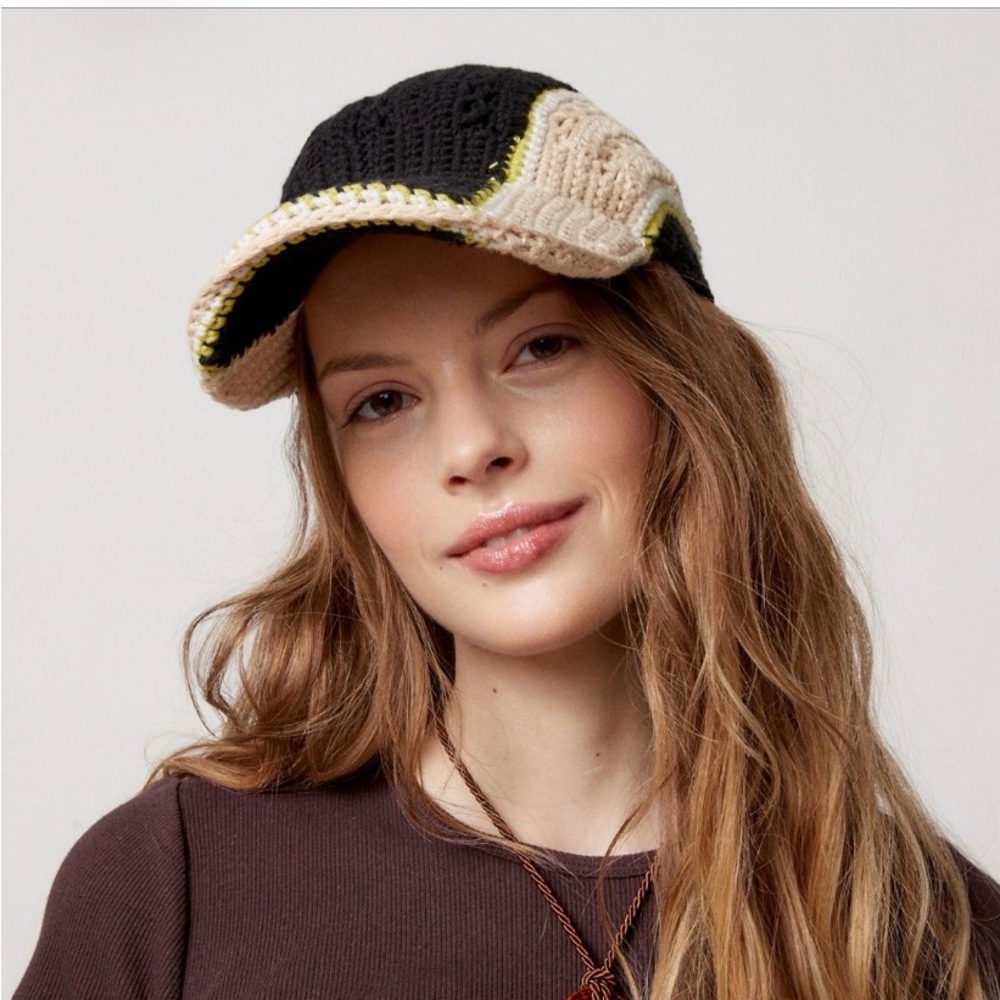 Ryder Black and Cream Crochet Baseball Cap - Women Accessories